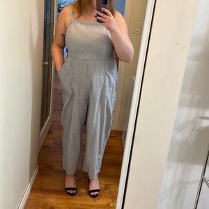 Blue and white striped jumpsuit with pockets!
